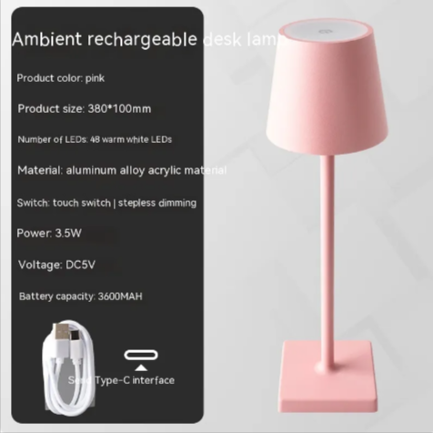 Rechargeable Table Lamp with Touch Dimming