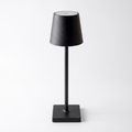 Rechargeable touch dimming table lamp in black on a white studio background